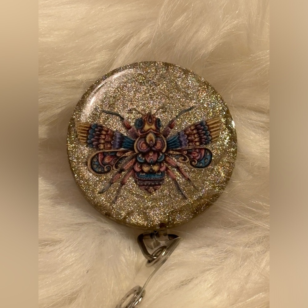 Hand crafted badge reel with clip